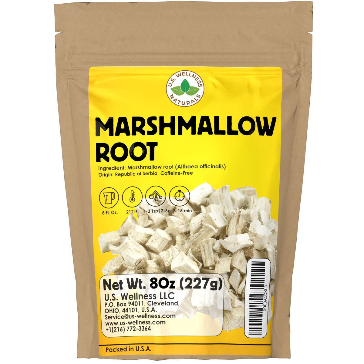 US Wellness Naturals marshmallow root tea dried chunky pieces for a hearty infusion.