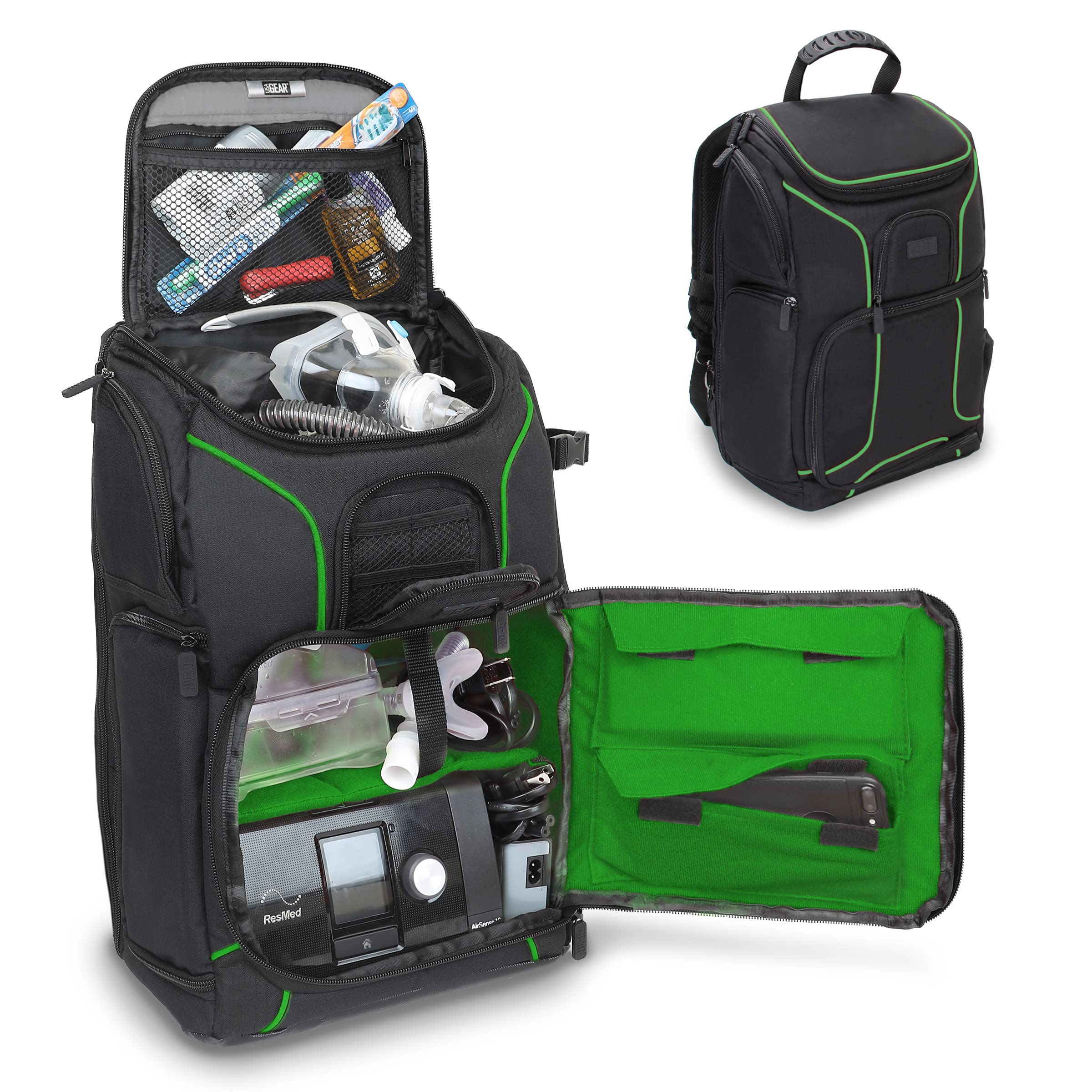 USA Gear CPAP backpack interior dividers organize machines and accessories for easy packing