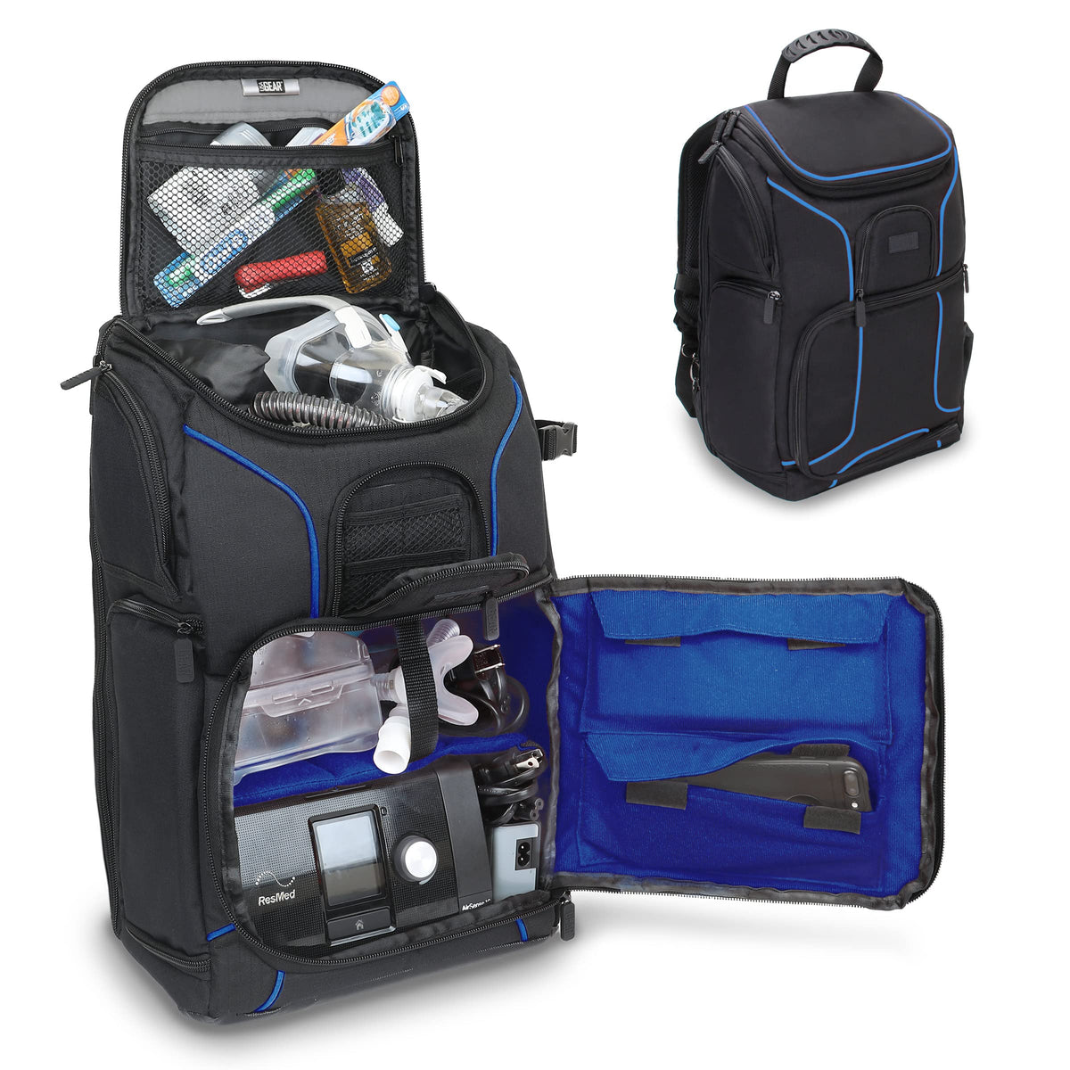 USA Gear CPAP backpack main compartment keeps the machine and accessories organized.