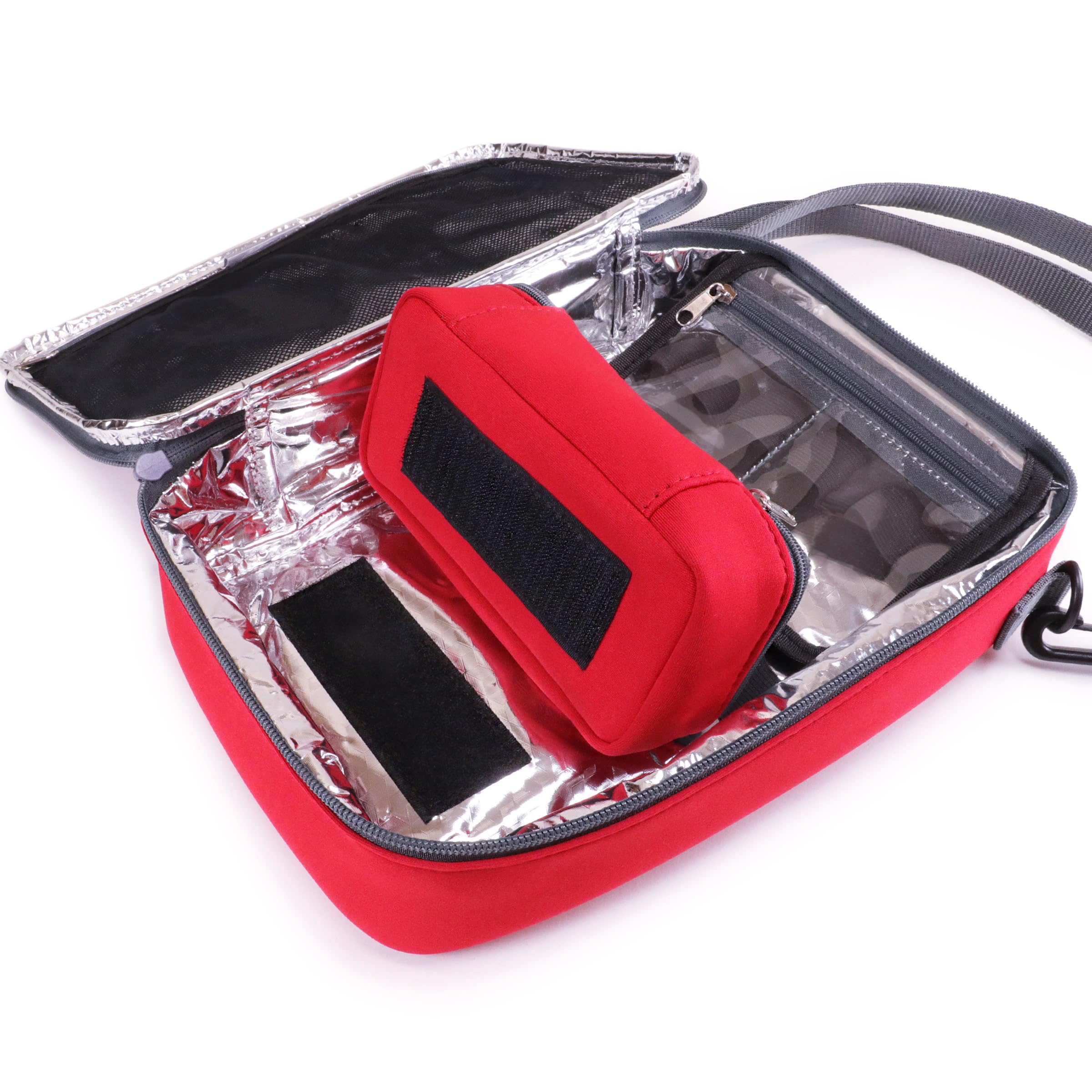 USA Gear insulated interior with thermometer strip to monitor temperature-sensitive items.