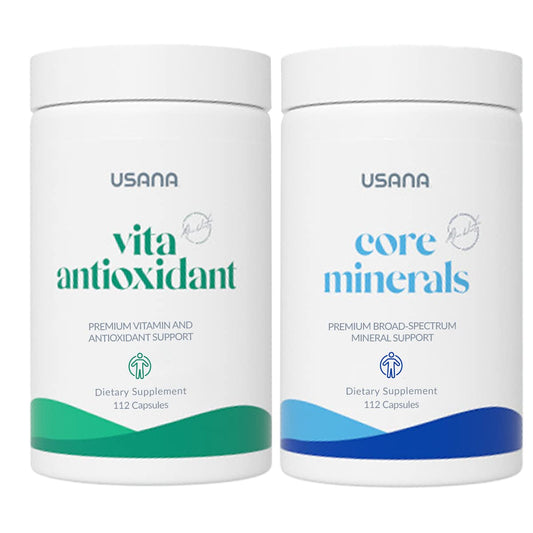 USANA CellSentials Core Minerals bottle front for daily mineral support and balance.