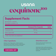 USANA CoQuinone 100 bottle front view ready for daily cardiovascular support.