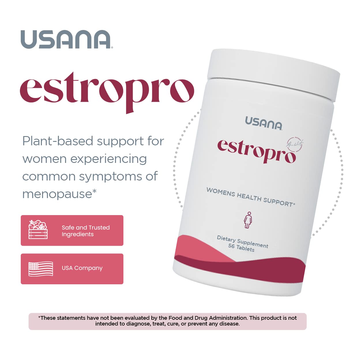 USANA EstroPro bottle on shelf conveys natural menopause symptom support