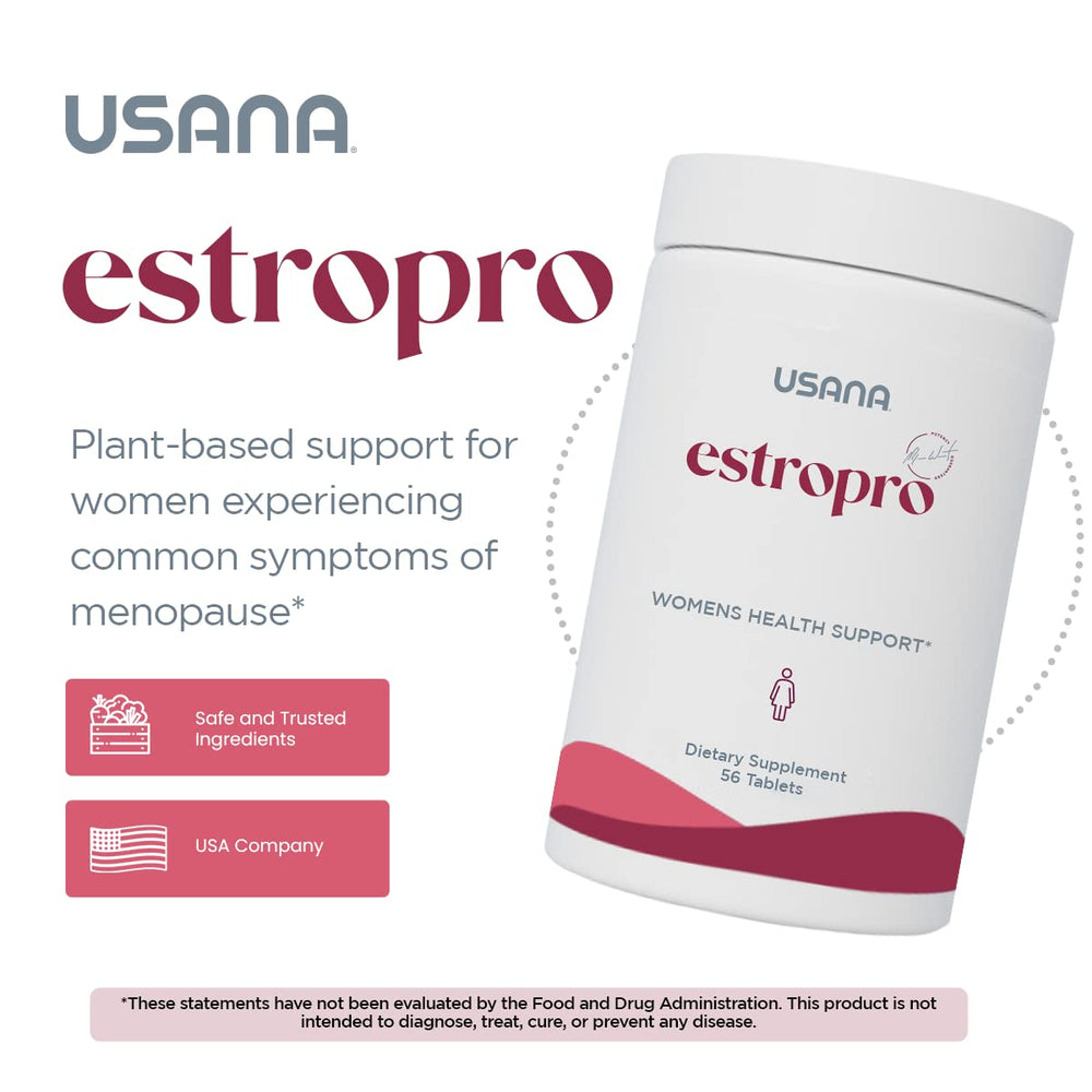 USANA EstroPro bottle on shelf conveys natural menopause symptom support