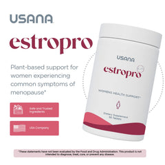 USANA EstroPro bottle on shelf conveys natural menopause symptom support