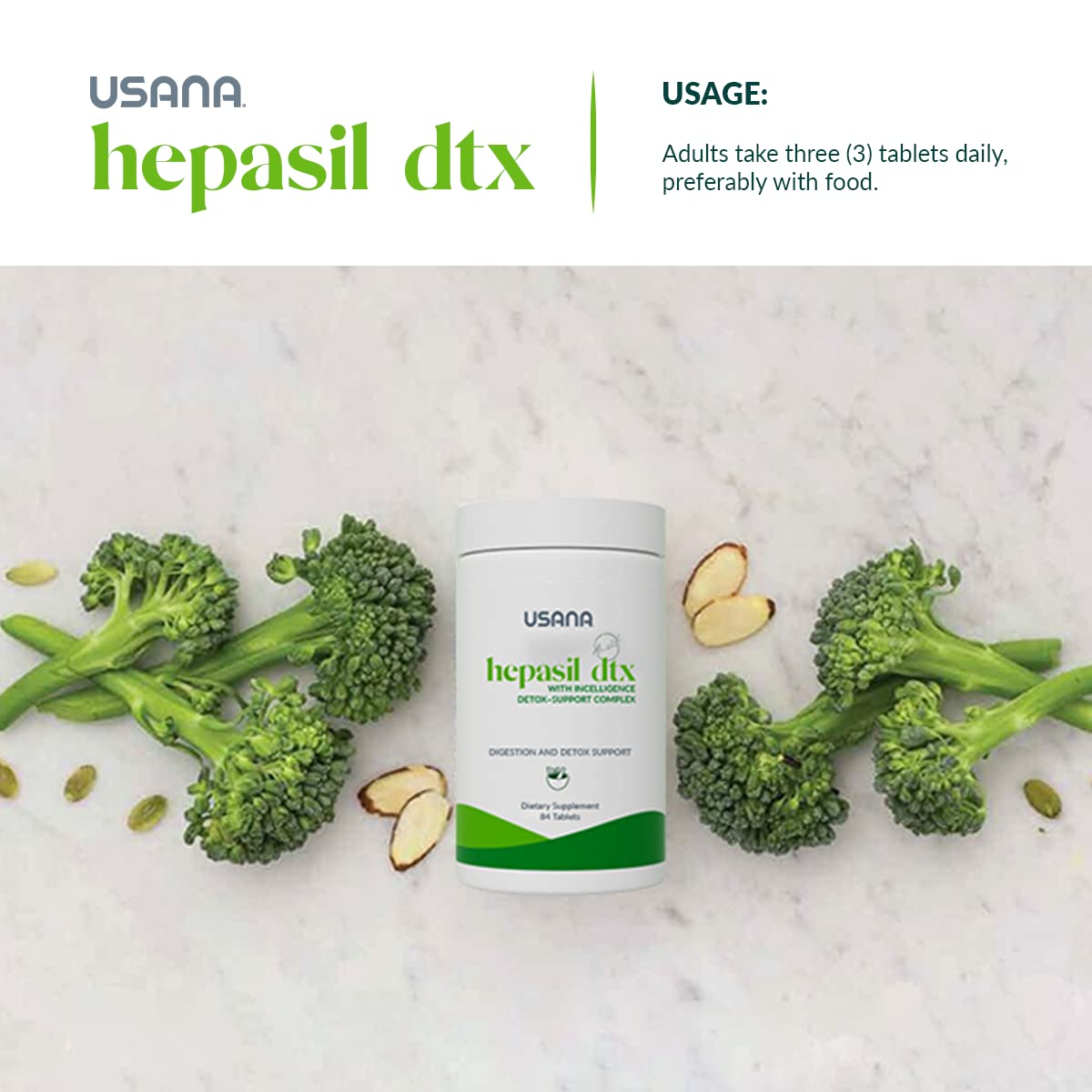 USANA Hepasil DTX packaging showing dosage information for reference