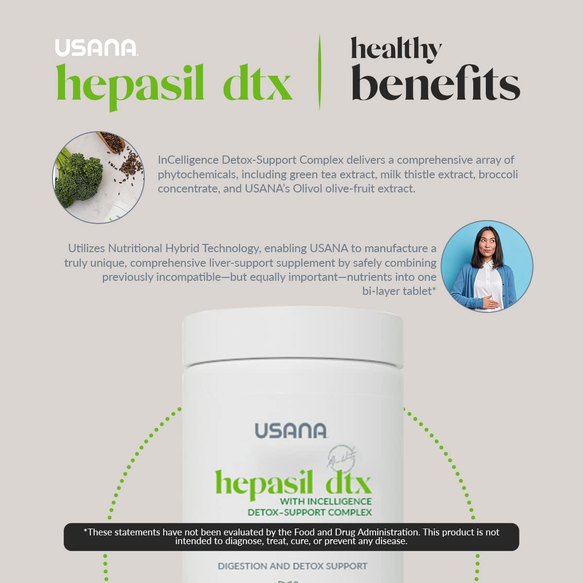 USANA Hepasil DTX packaging opened to reveal tablets and inner guide