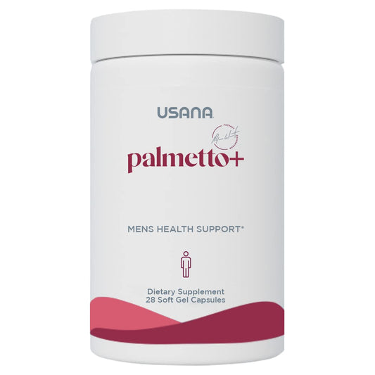 USANA Palmetto Plus bottle with capsules for convenient prostate support.