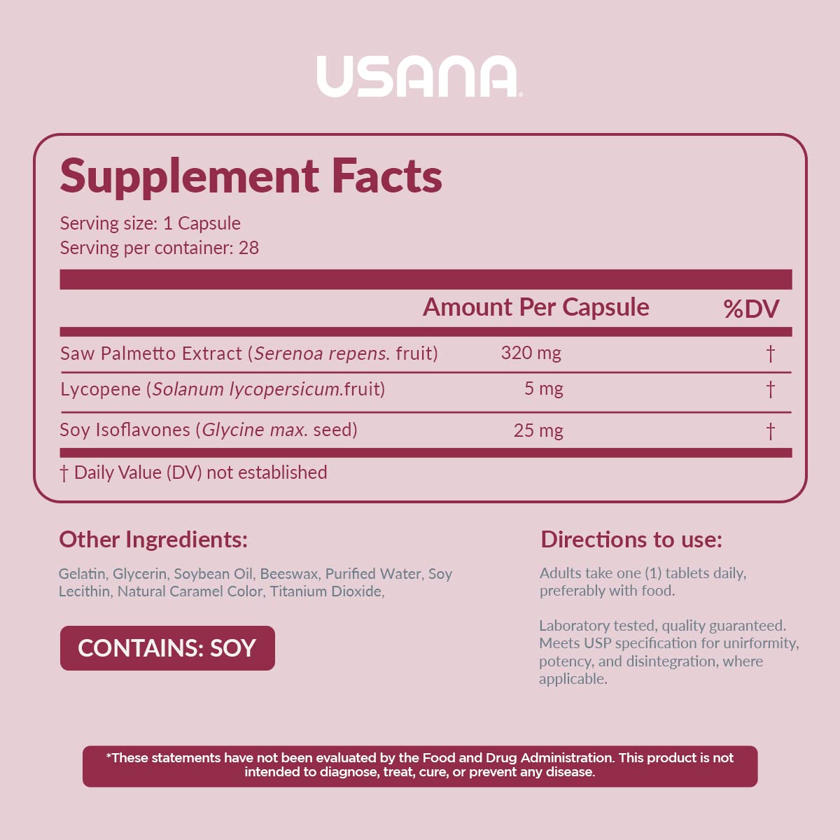 USANA Palmetto Plus capsules arranged for easy daily use.
