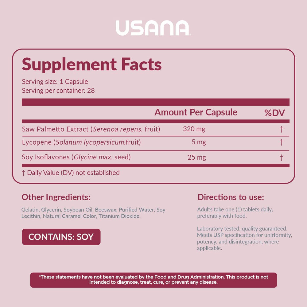 USANA Palmetto Plus capsules arranged for easy daily use.