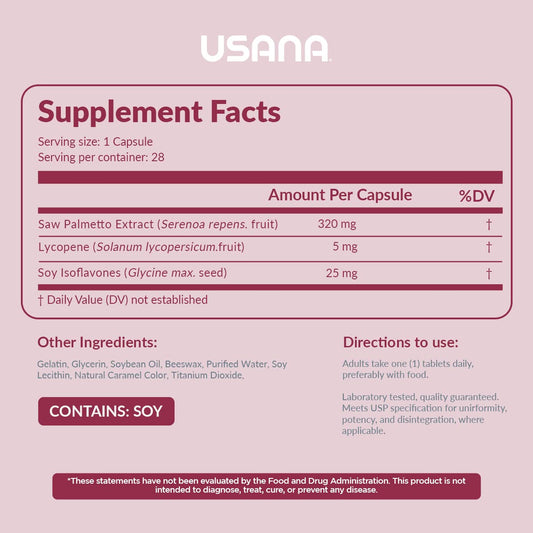 USANA Palmetto Plus capsules arranged for easy daily use.