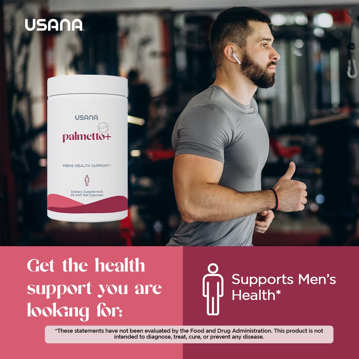 USANA Palmetto Plus packaging label showing ingredients and serving size.