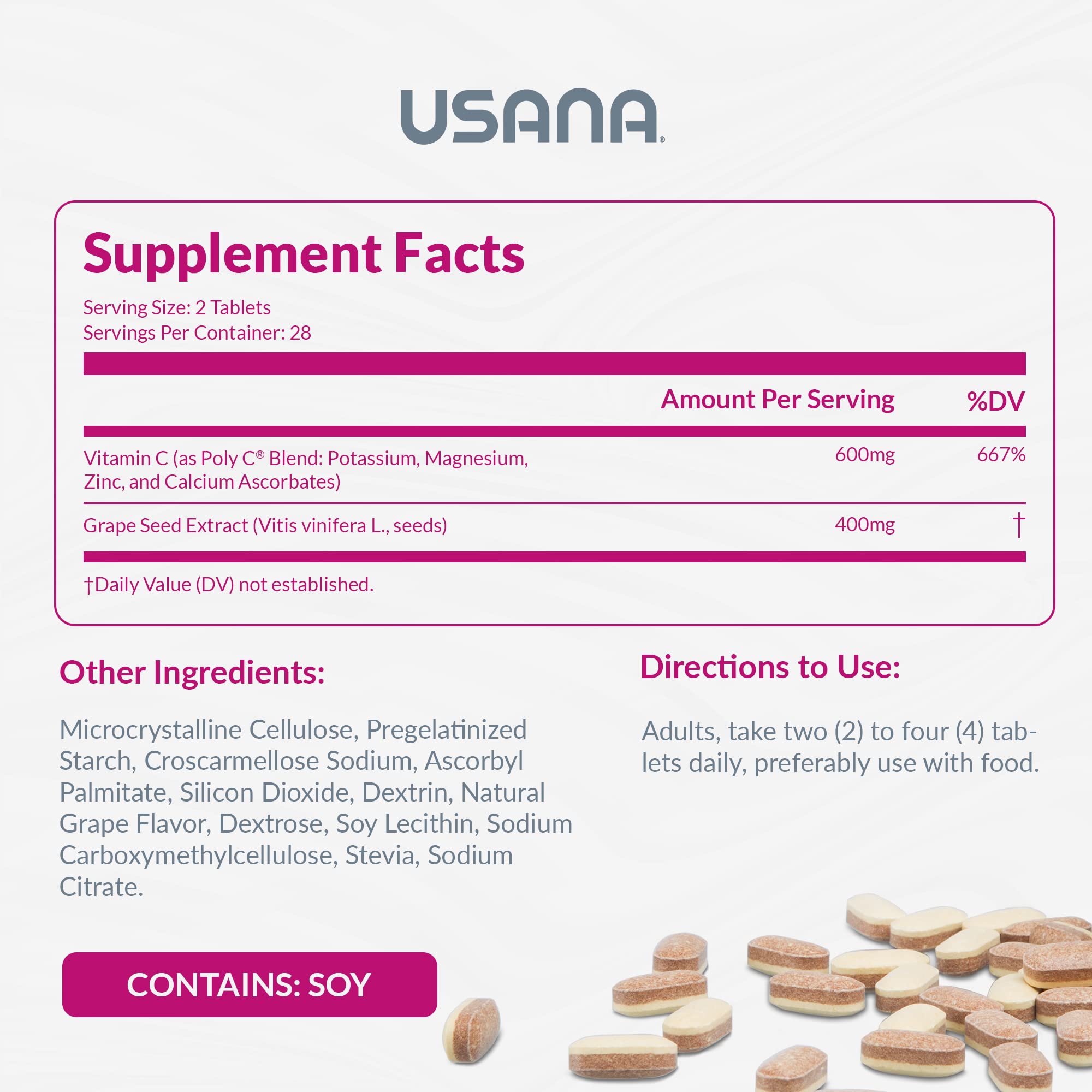 USANA Proflavanol C200 bottle pour illustrating easy daily intake