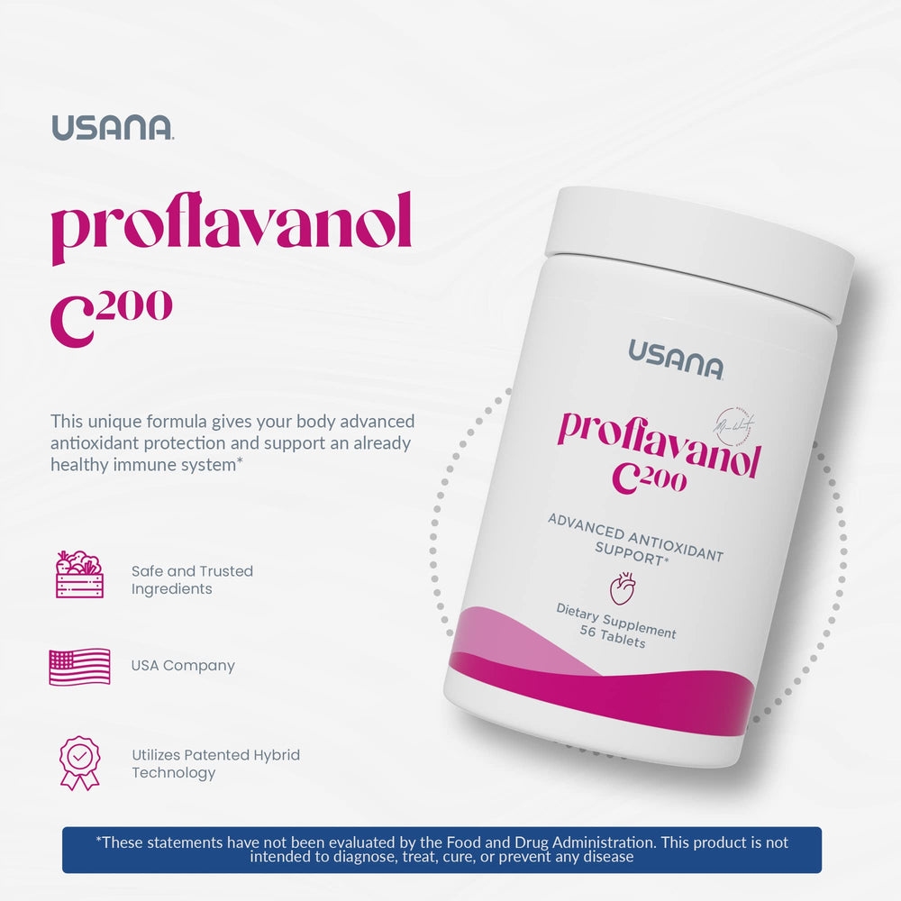 USANA Proflavanol C200 tablets closeup highlighting hybrid formula and flavonoids