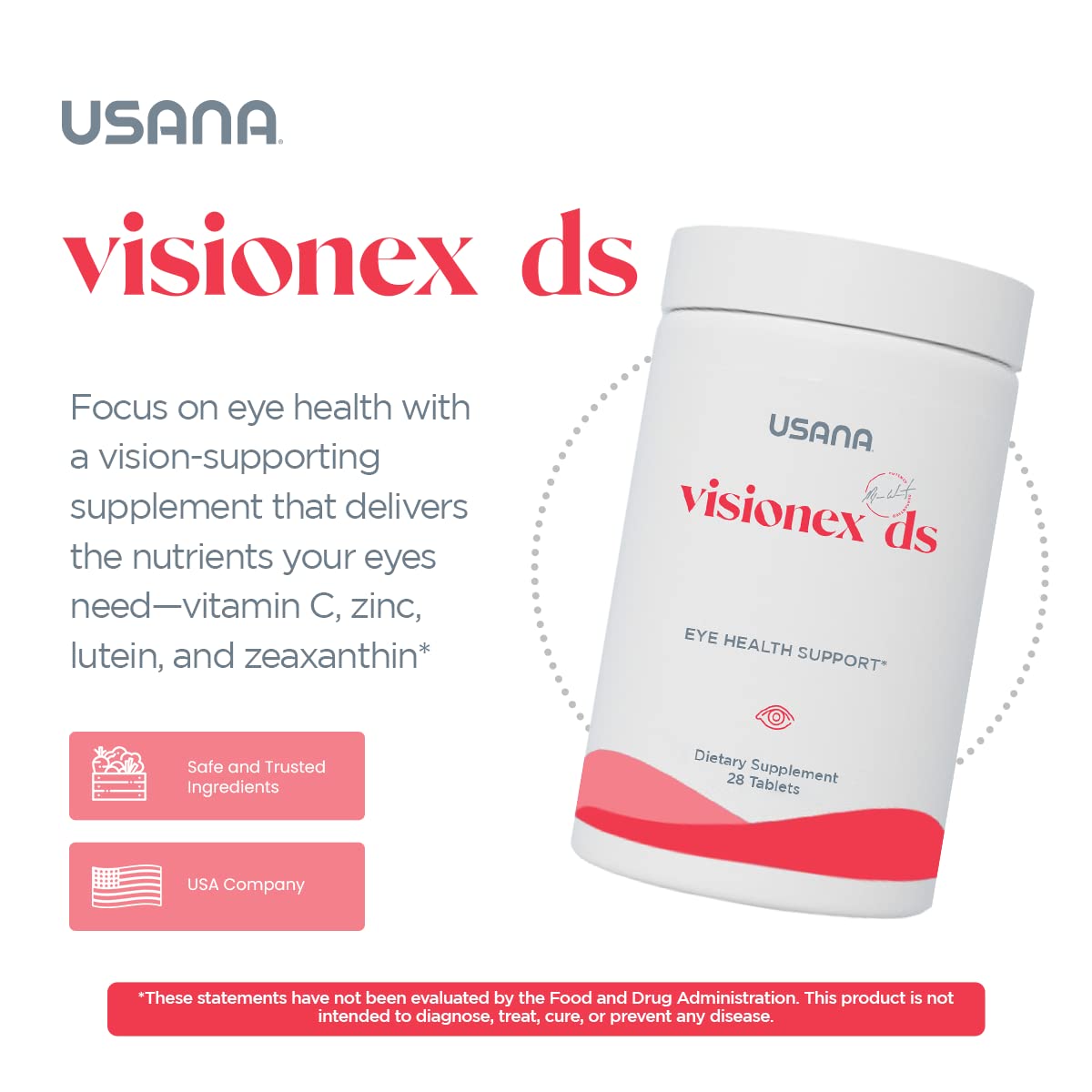 USANA Visionex DS bottle closeup showing ingredients and labeling