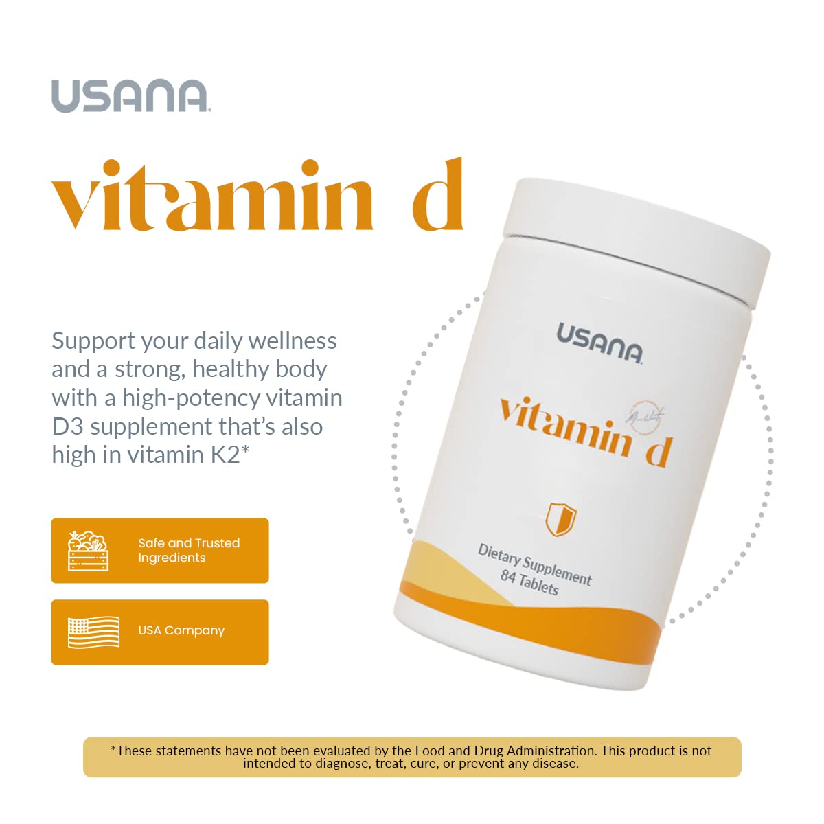 USANA Vitamin D 2000 IU tablets close-up highlighting compact easy-to-swallow form