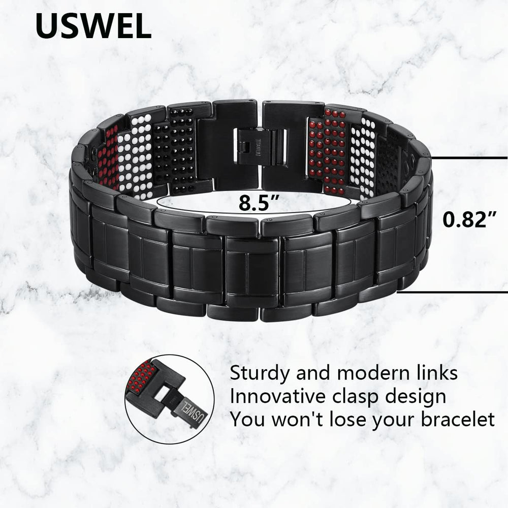 USWEL Strengthen bracelet packaging with velvet pouch suggests premium gifting.