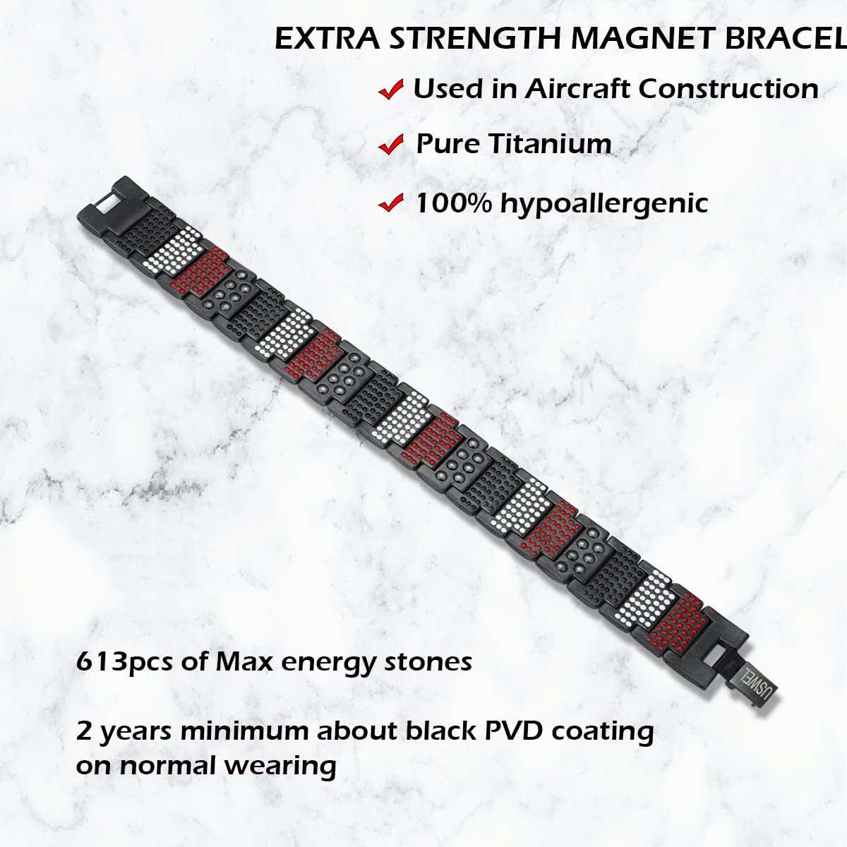 USWEL Strengthen bracelet side view shows secure fold-over clasp and durable titanium build.