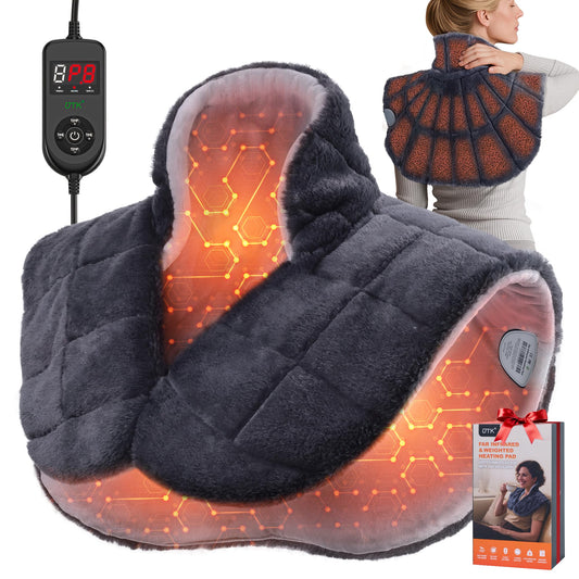 UTK 30s fast heating pad on neck and shoulders providing rapid, comforting warmth