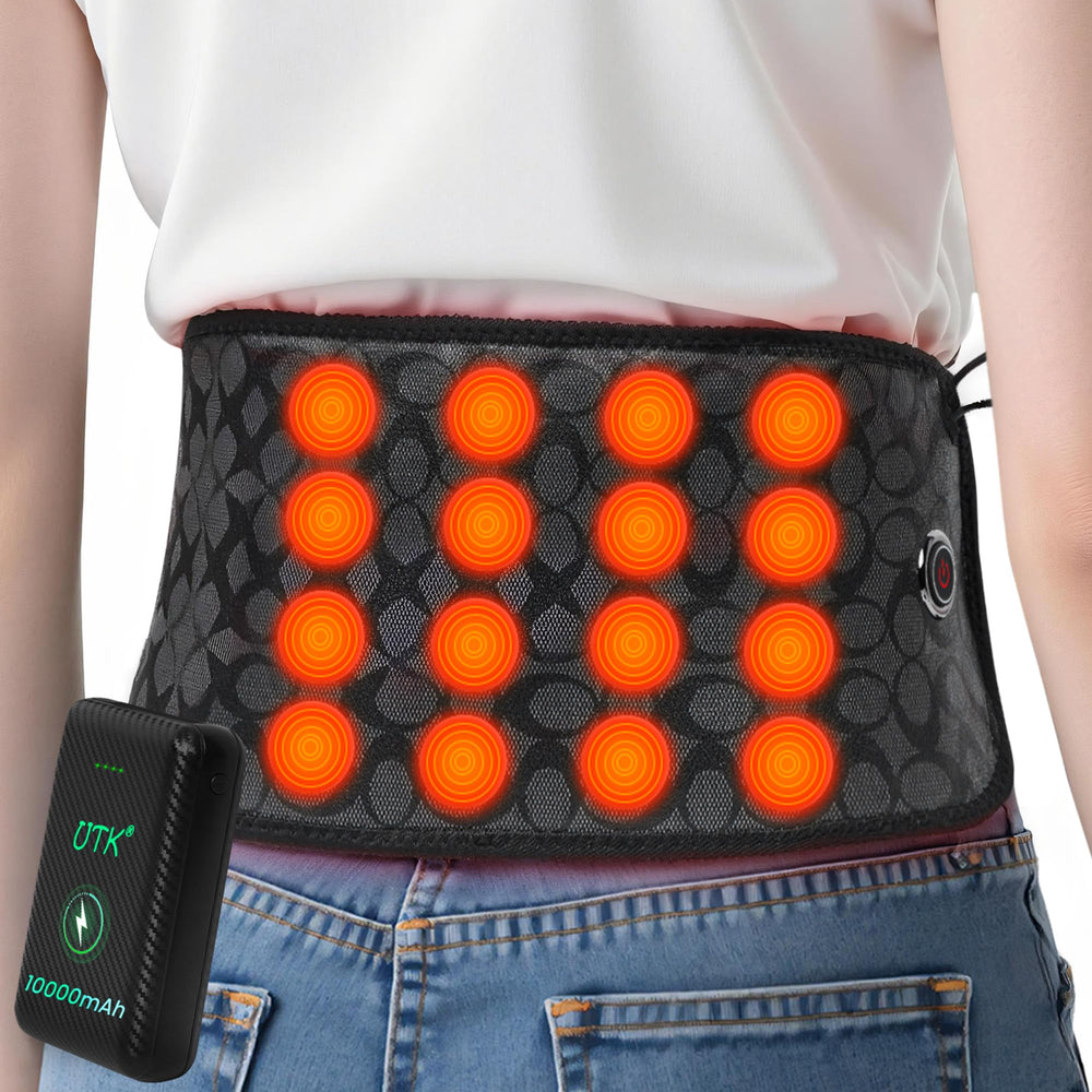 UTK cordless heating belt front view for portable back support