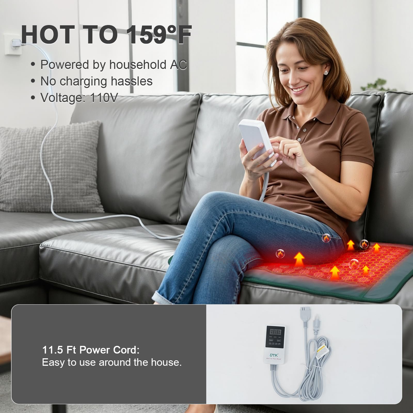 UTK 11.5-foot power cord enables flexible setup.