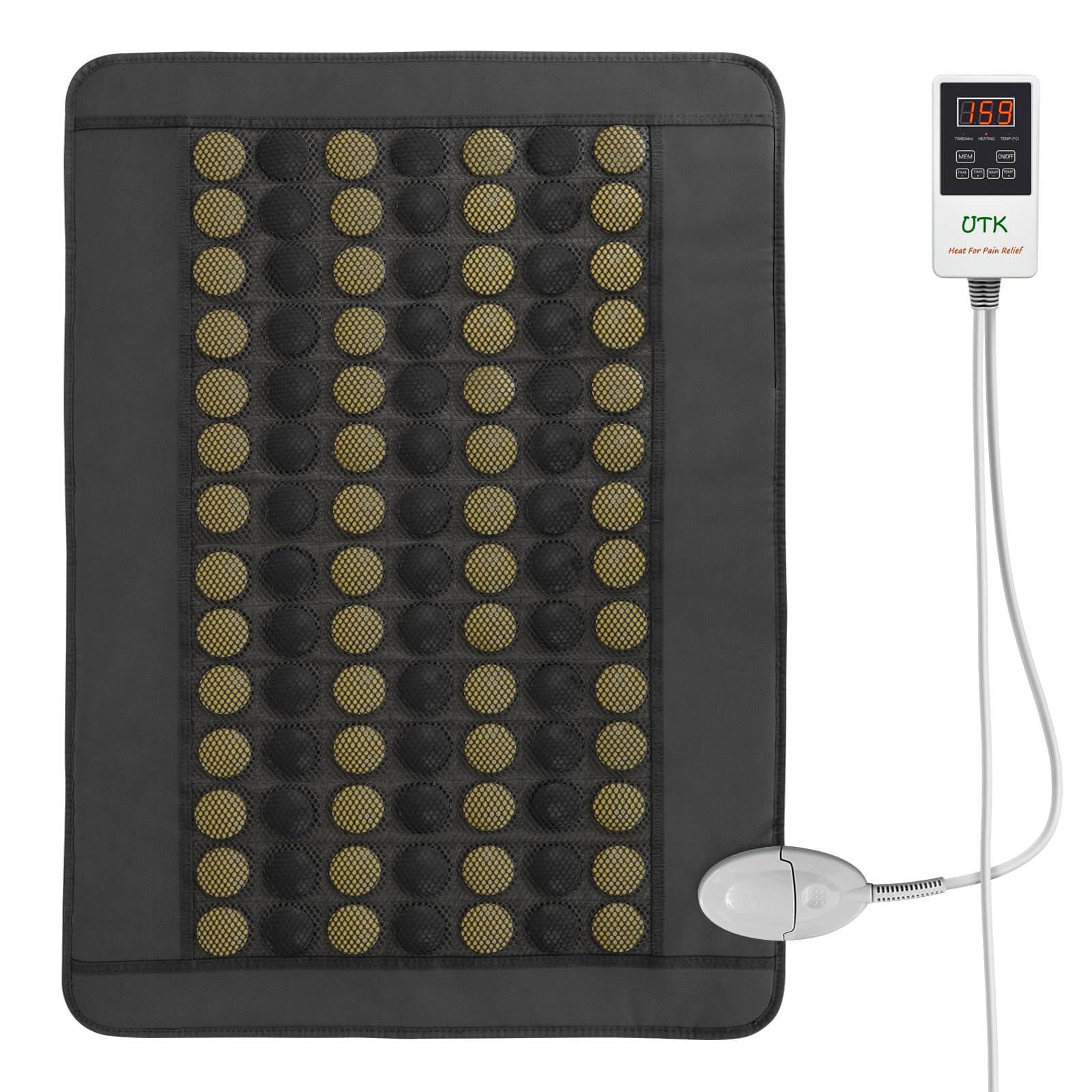 UTK far infrared heating pad with tourmaline stones delivers deep thermotherapy for targeted back relief.
