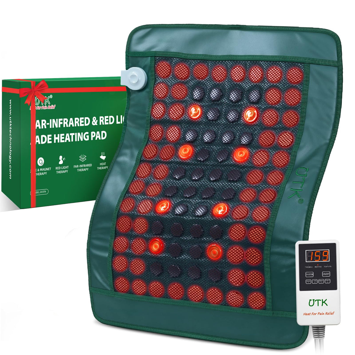 UTK far infrared heating pad on back for targeted warmth.