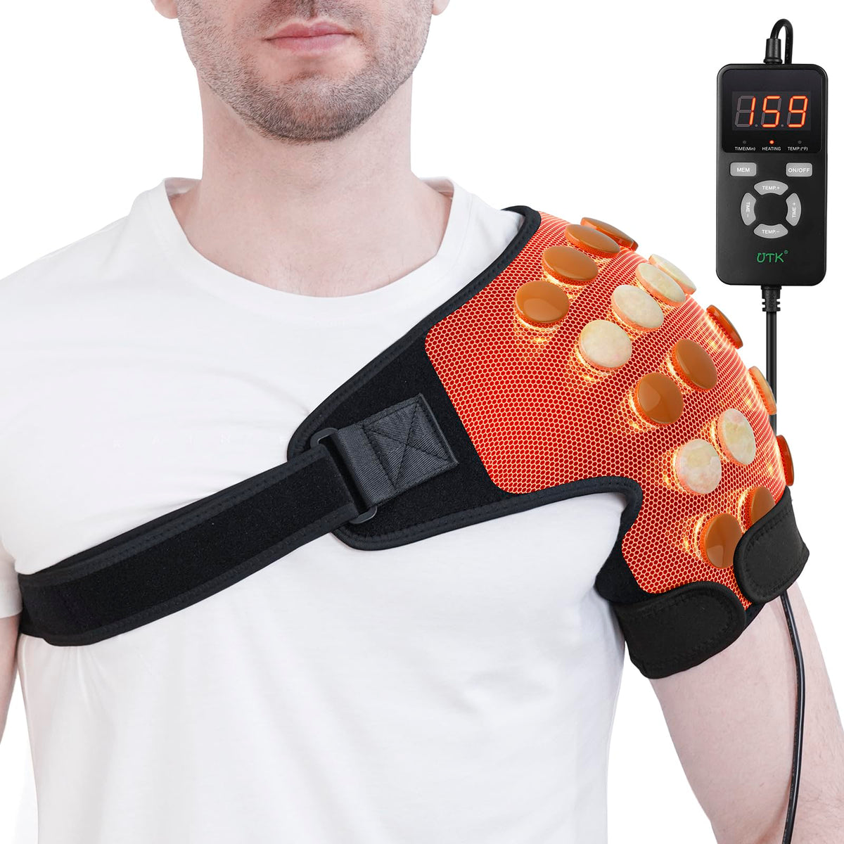 UTK far infrared shoulder heating pad front view showing deep warmth on the shoulder