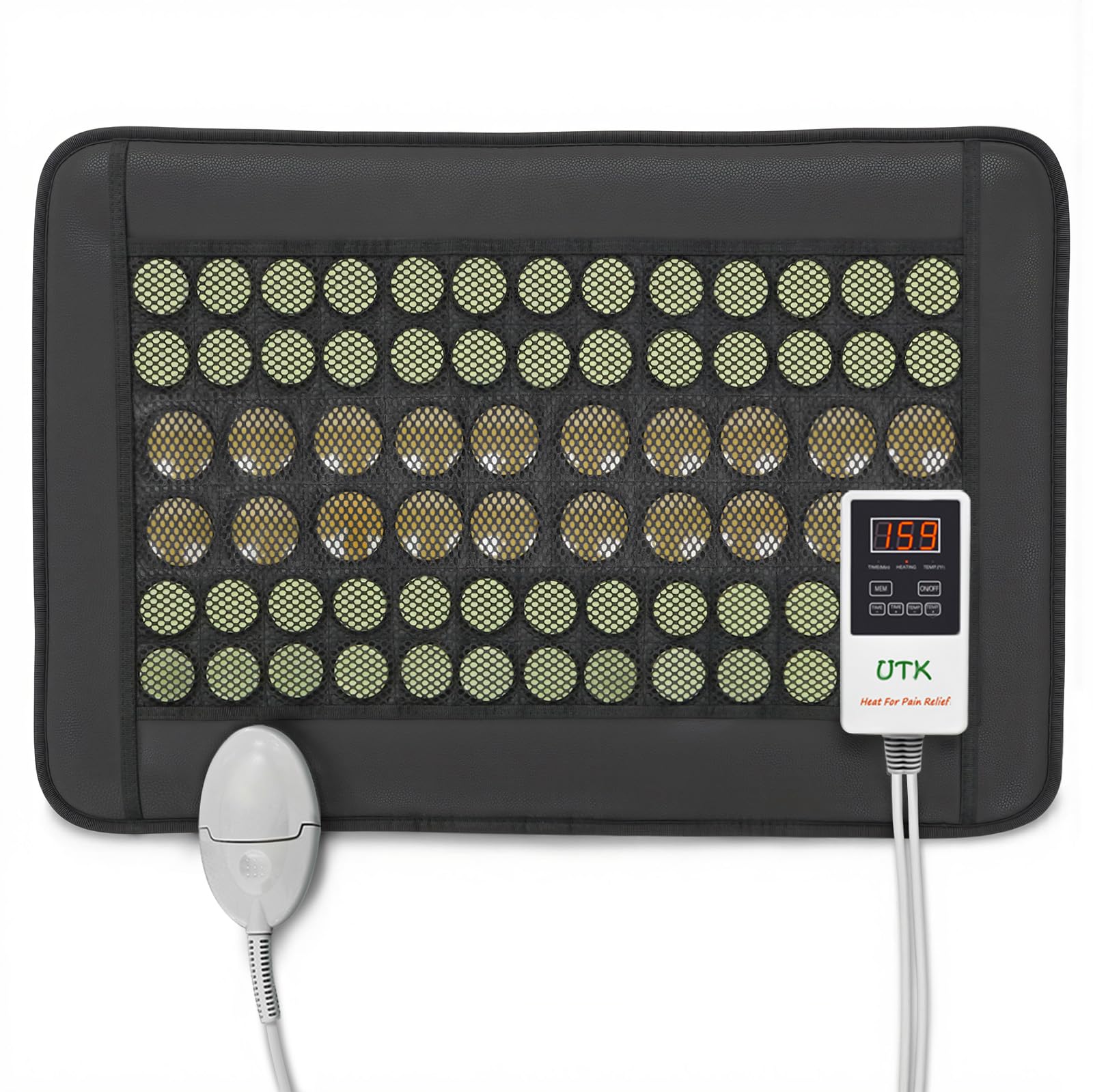 UTK heating pad back coverage shows full back heat for targeted relief.