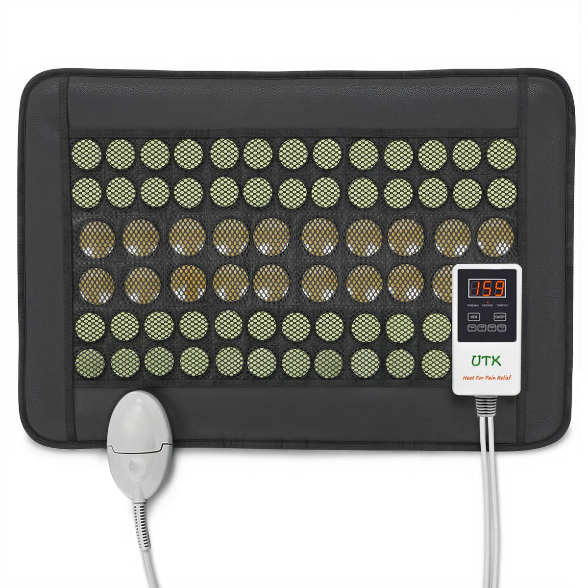 UTK heating pad back coverage shows full back heat for targeted relief.
