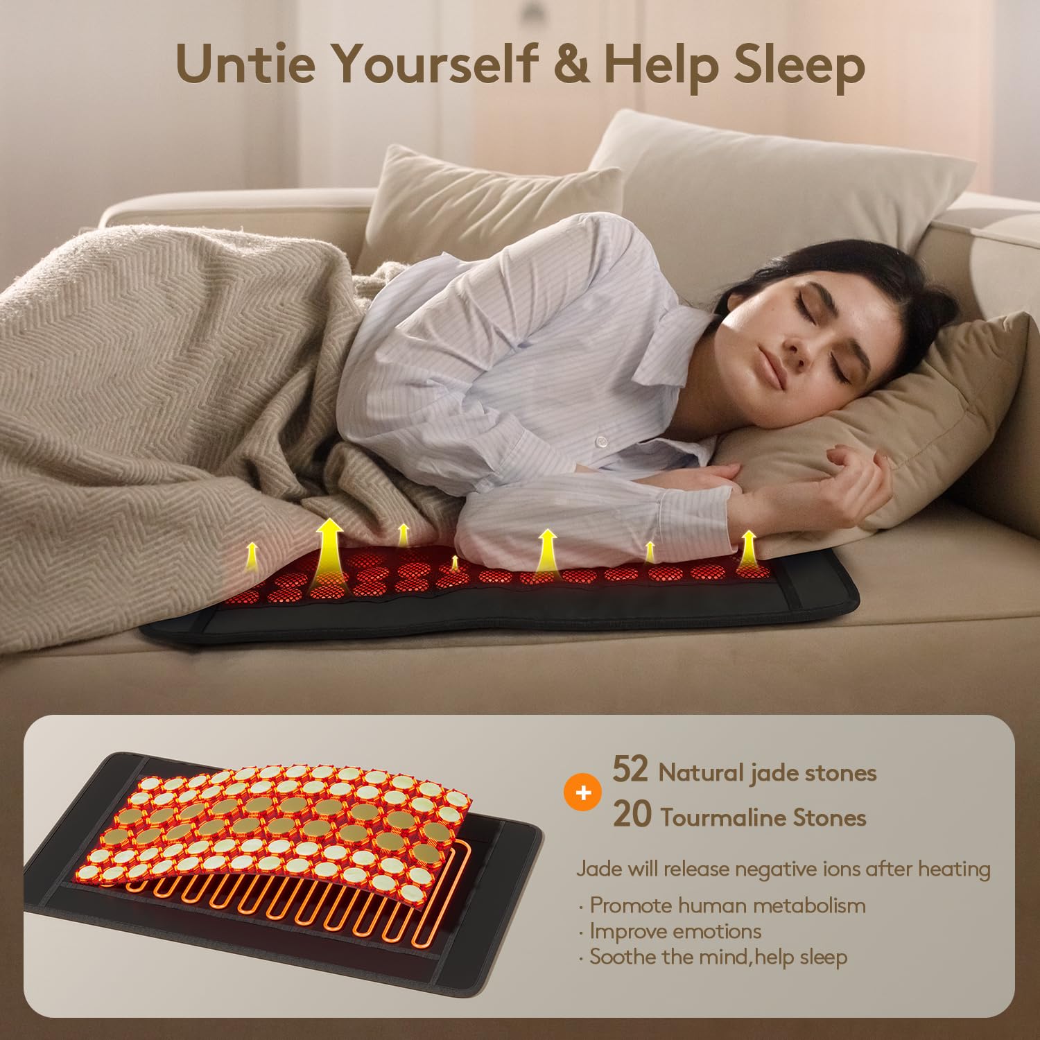 UTK heating pad uses natural jade and tourmaline for calming warmth.