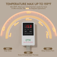 UTK heating pad thermostat control provides precise temperature settings.