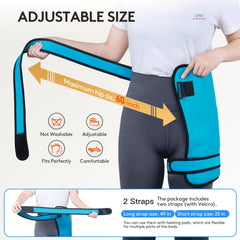 Adjustable strap demonstrates secure fit for hip circumference 35-60 inches.