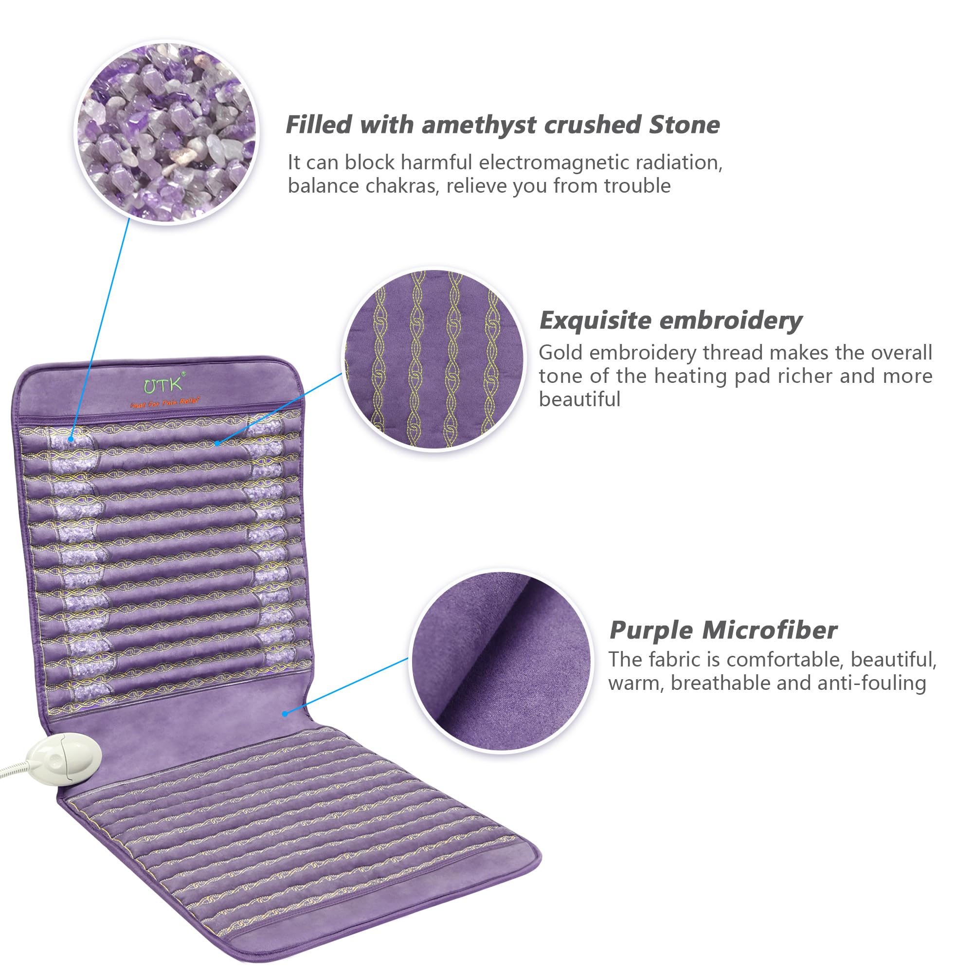 UTK microfiber cover on heating pad offering soft touch and warmth retention.