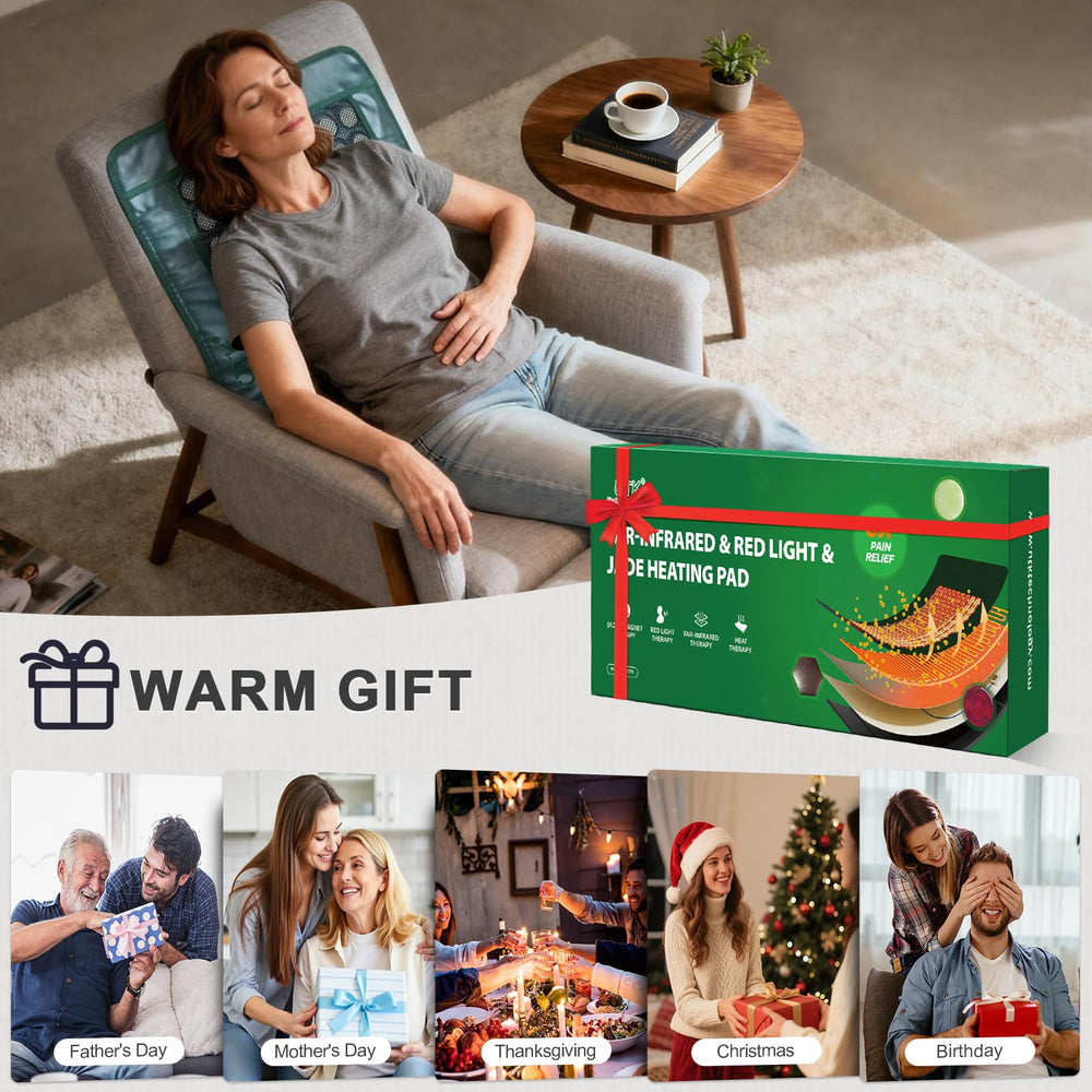 UTK user relaxing on couch with heating pad.