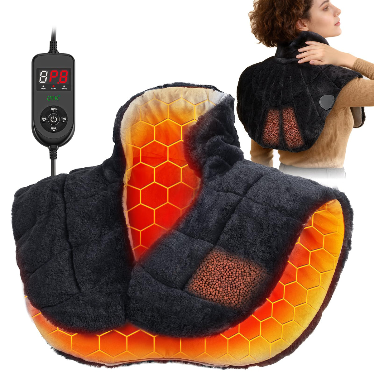 UTK weighted heating pad focused on neck and shoulders delivers soothing warmth