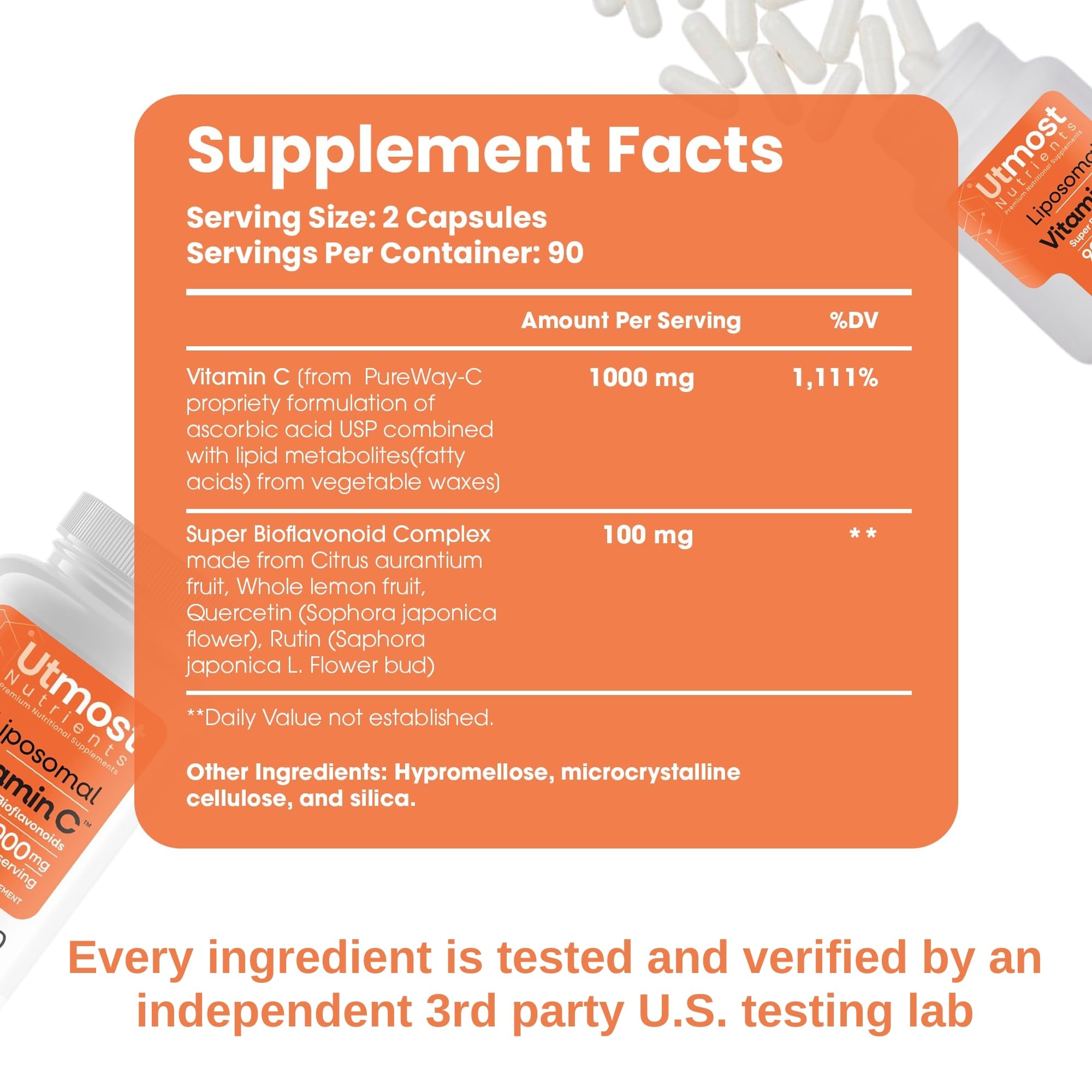 Utmost Nutrients Liposomal Vitamin C capsules ready to swallow.