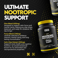 UTOYA ingredients blend close-up shows nootropic list for natural brain support.