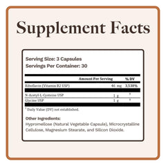 Utzy Naturals GlyNAC+ capsules close-up show vegetarian formula and a clean label.