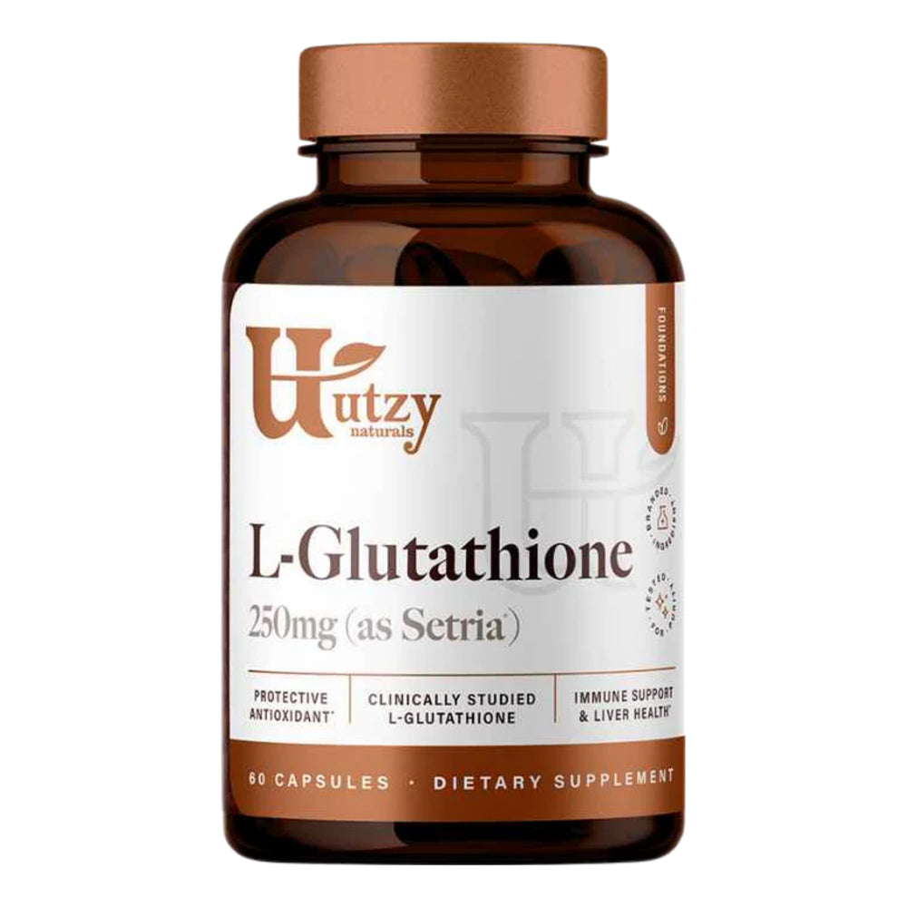 Utzy Naturals L-Glutathione bottle front for immune support and antioxidant balance.