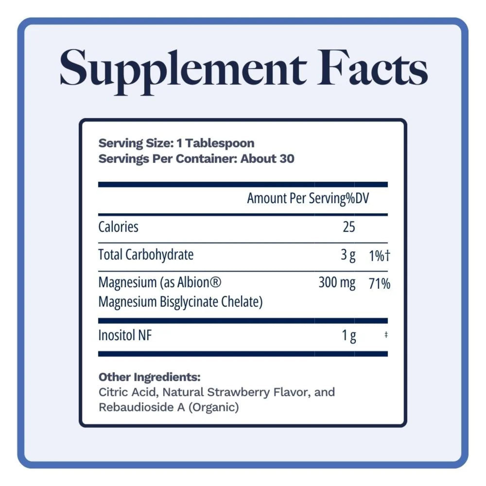 Magnositol bottle back label showing ingredients and GMP assurance.