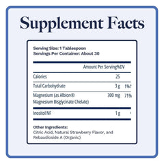 Magnositol bottle back label showing ingredients and GMP assurance.