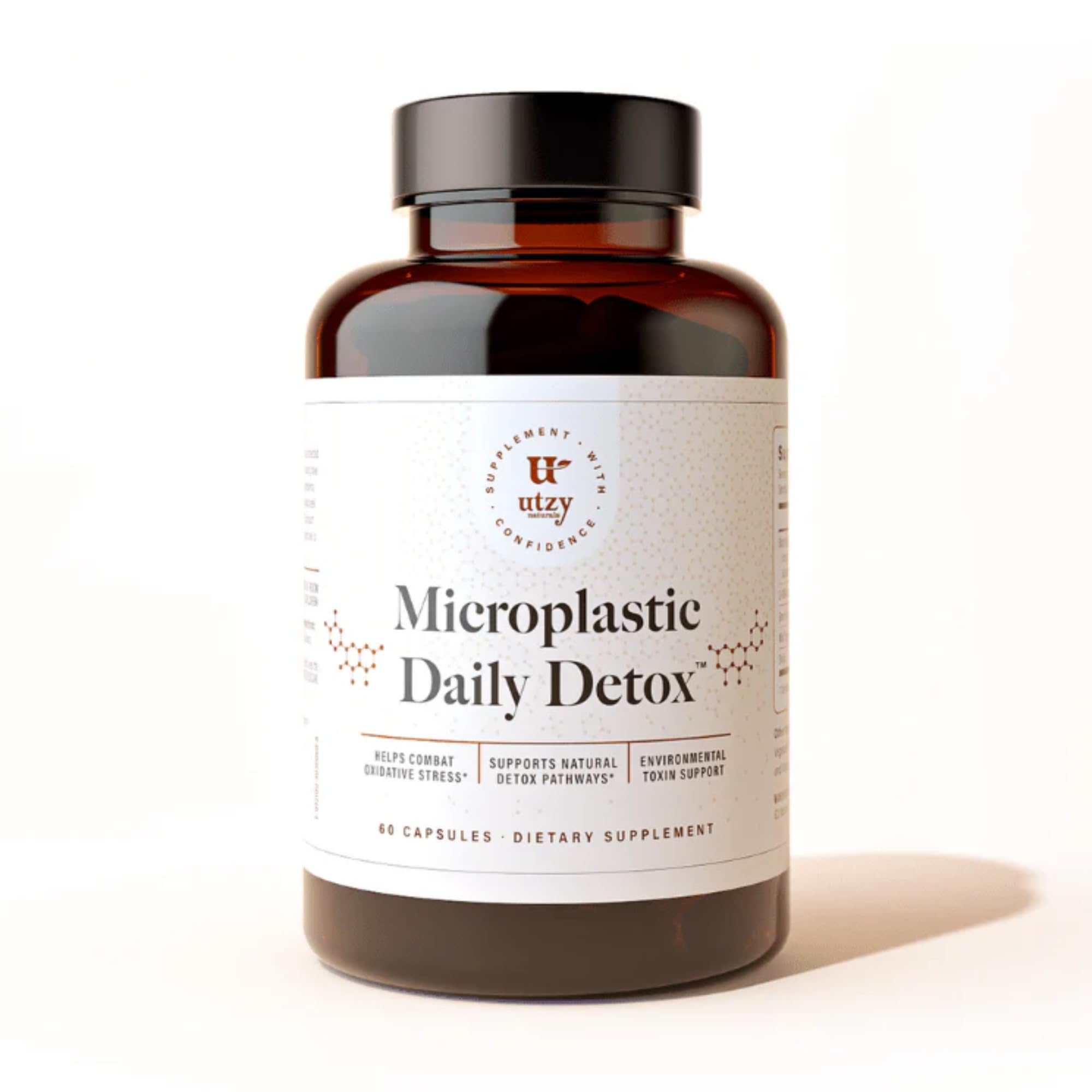 Utzy Naturals Microplastic Daily Detox bottle for convenient daily detox support.
