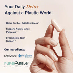 Close-up of the Utzy Naturals Microplastic Daily Detox label highlighting ingredients and certifications.