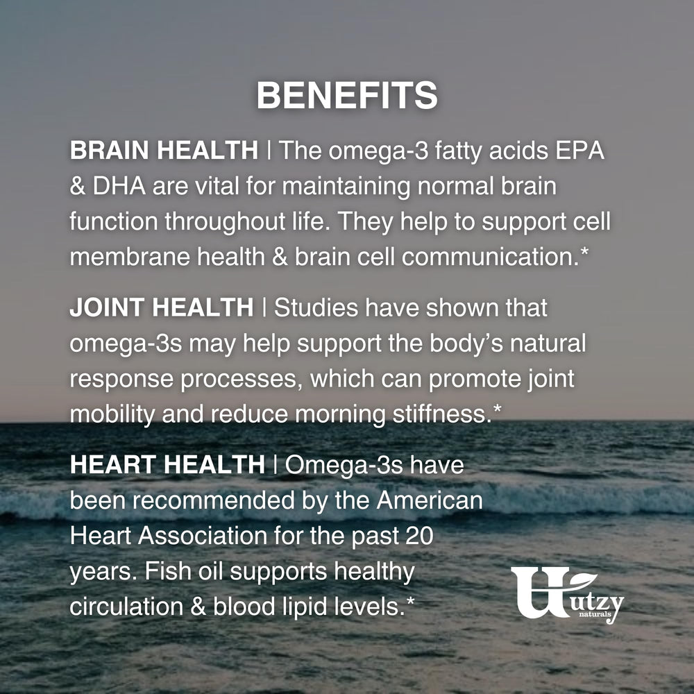 Utzy Naturals Omega-3 USA-made production label.