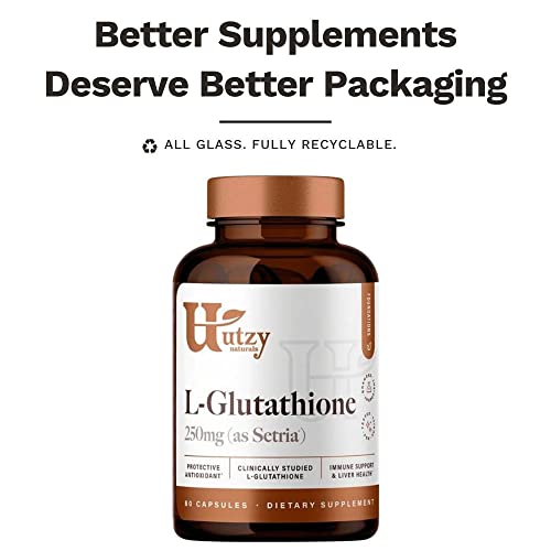 Utzy Naturals Setria label highlighting high-purity glutathione source for wellness.
