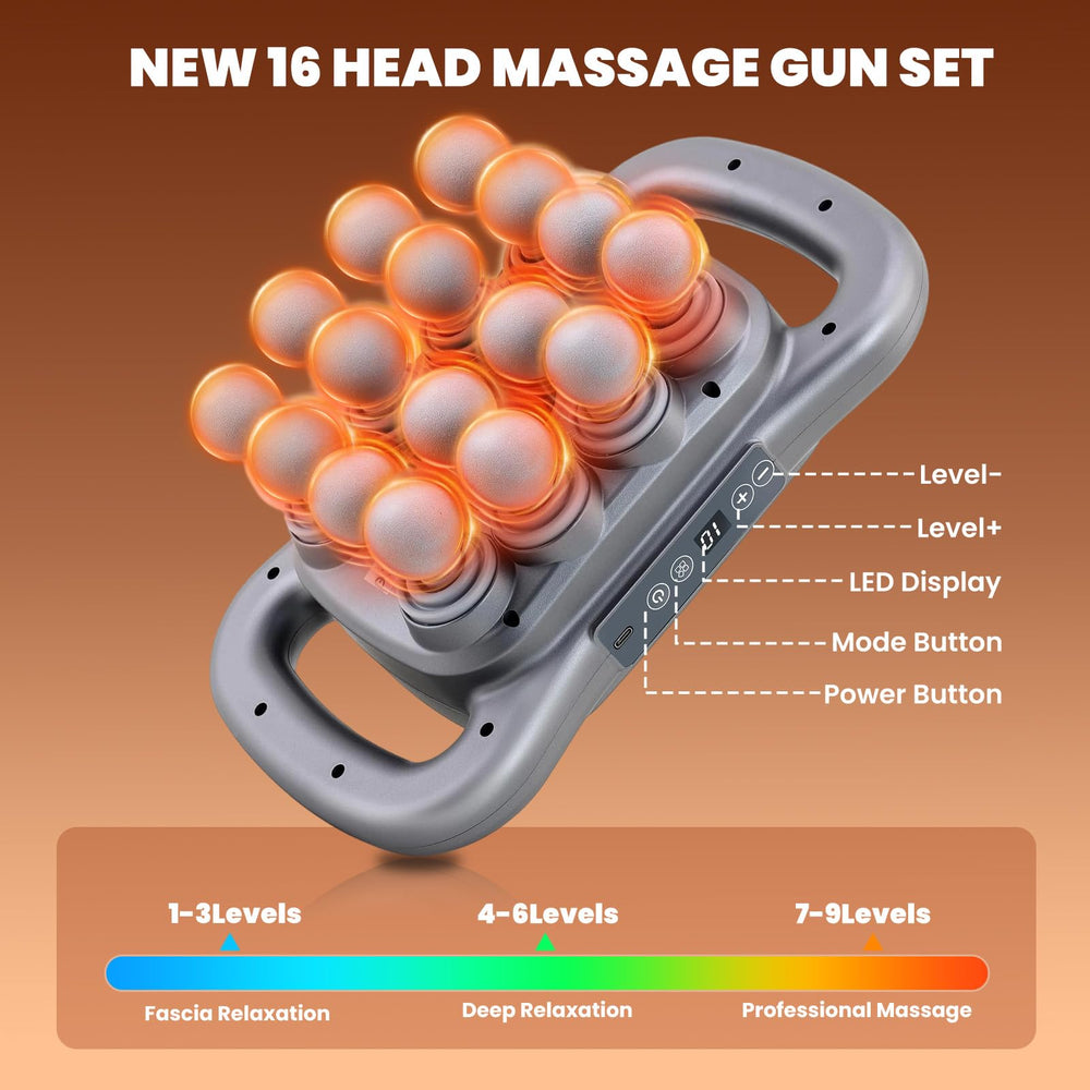 Uvappit 16-head massager in use on back and shoulders for relief.