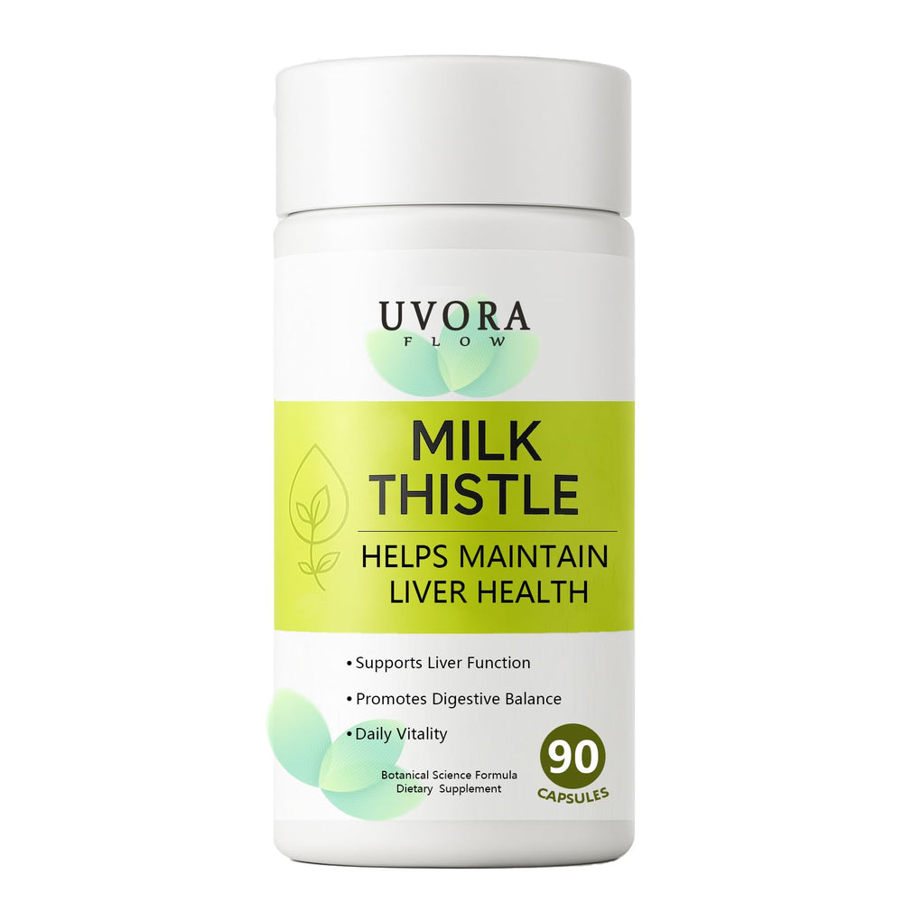 Uvora Milk Thistle Detox bottle shown for daily liver support and detox potential.