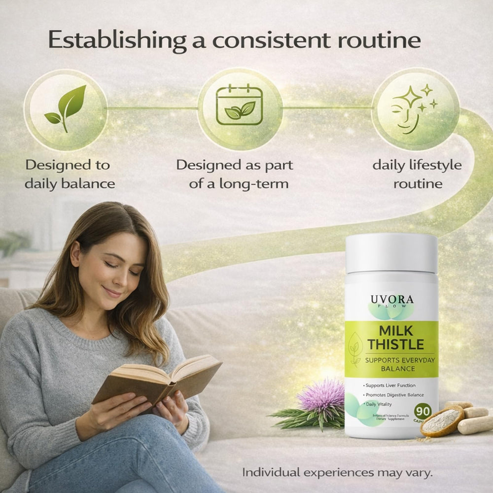 Uvora ingredients closeup shows milk thistle extract and antioxidants.