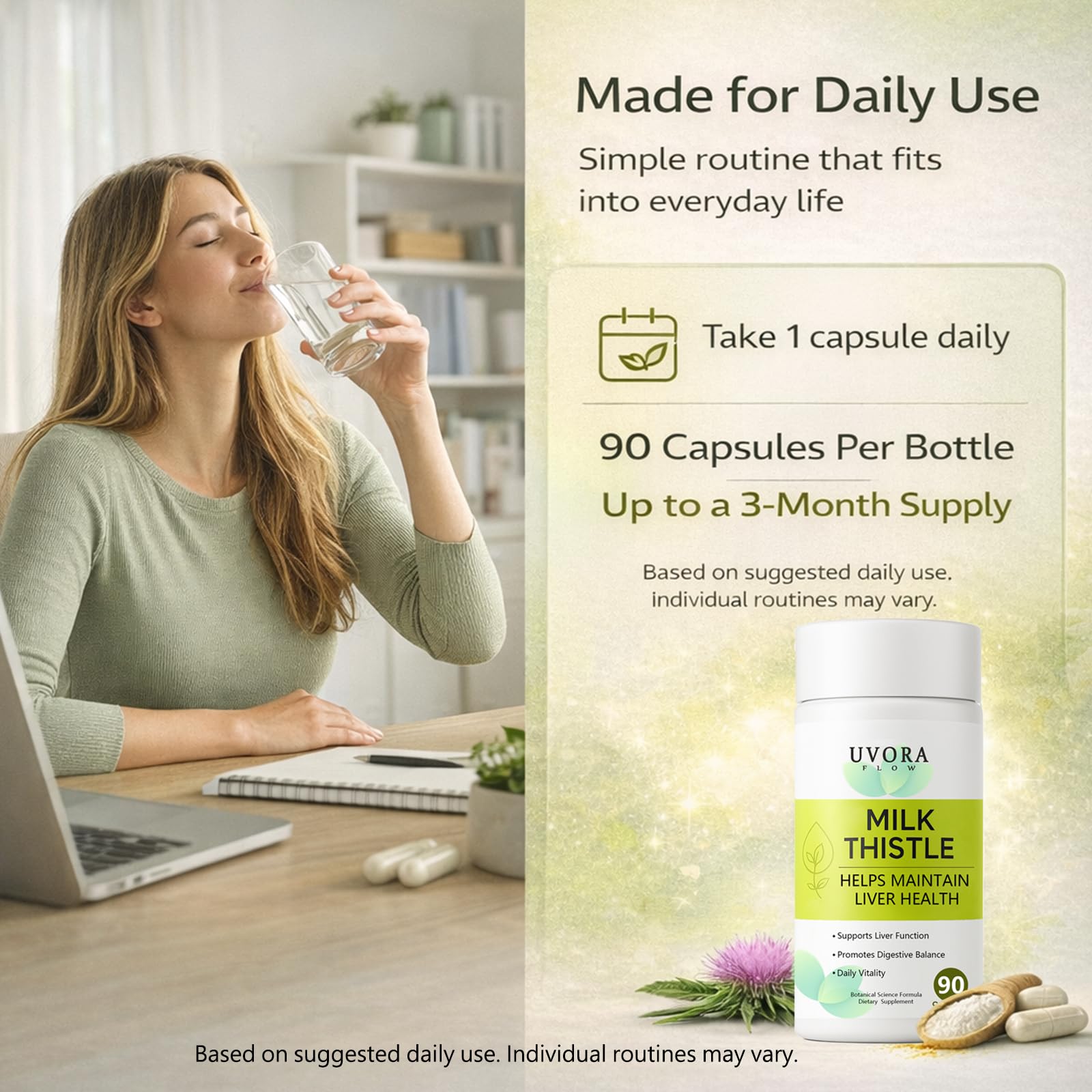 uvora Milk Thistle Detox capsule pack demonstrates easy daily use.